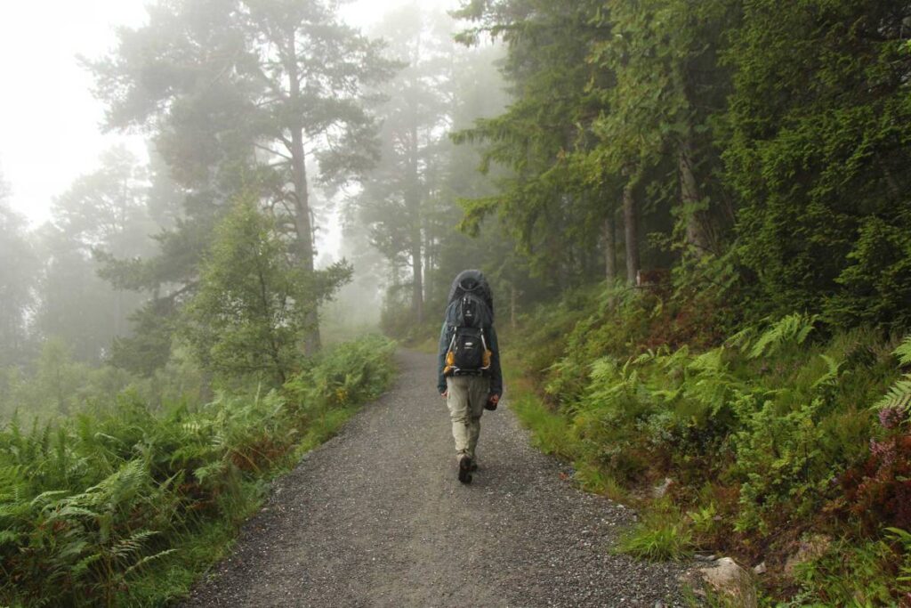 Dan Brewer, owner of FamilyCanTravel.com, hikes with his kids to the Varden Viewpoint while on a family road trip in Norway.