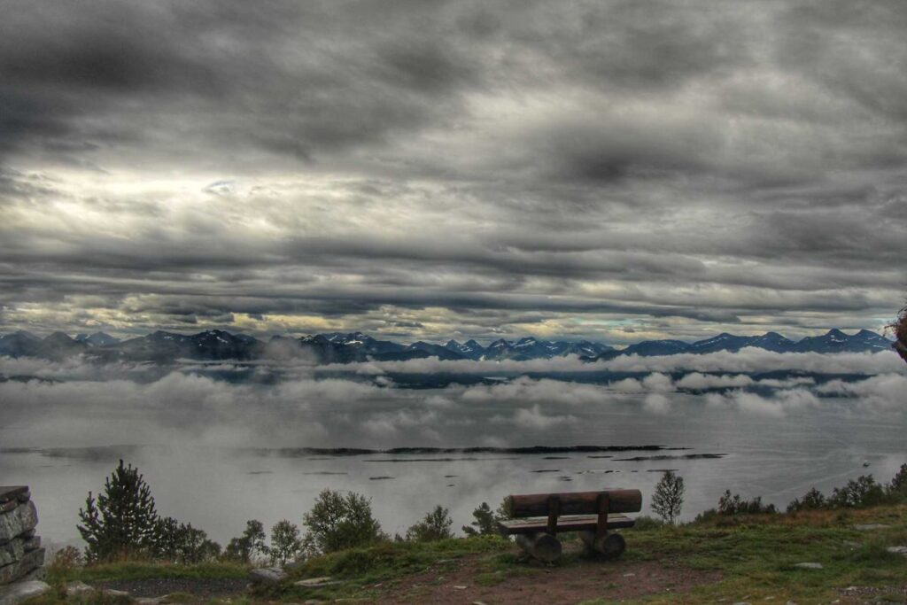 222 mountain peaks are visible from the Varden viewpoint near Molde, Norway.