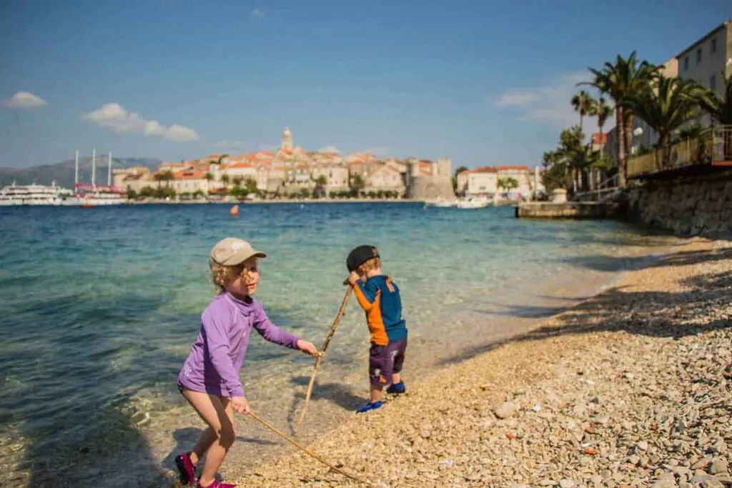There are many scenic beaches to visit in croatia with toddlers - Korcula beach