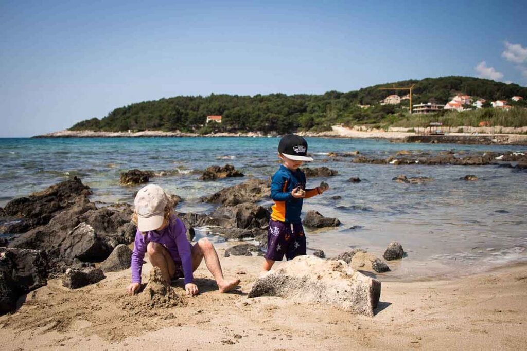 Beachcombing is a fun activity in Croatia for children - Przina Beach, Korcula.