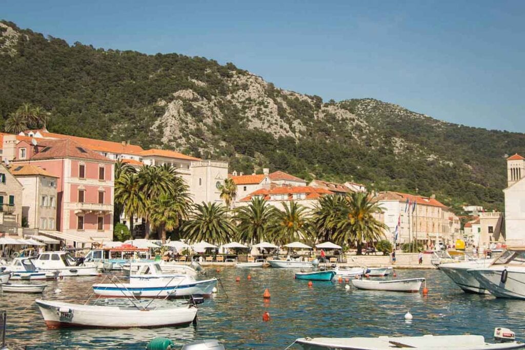 view of the marina in hvar town, croatia