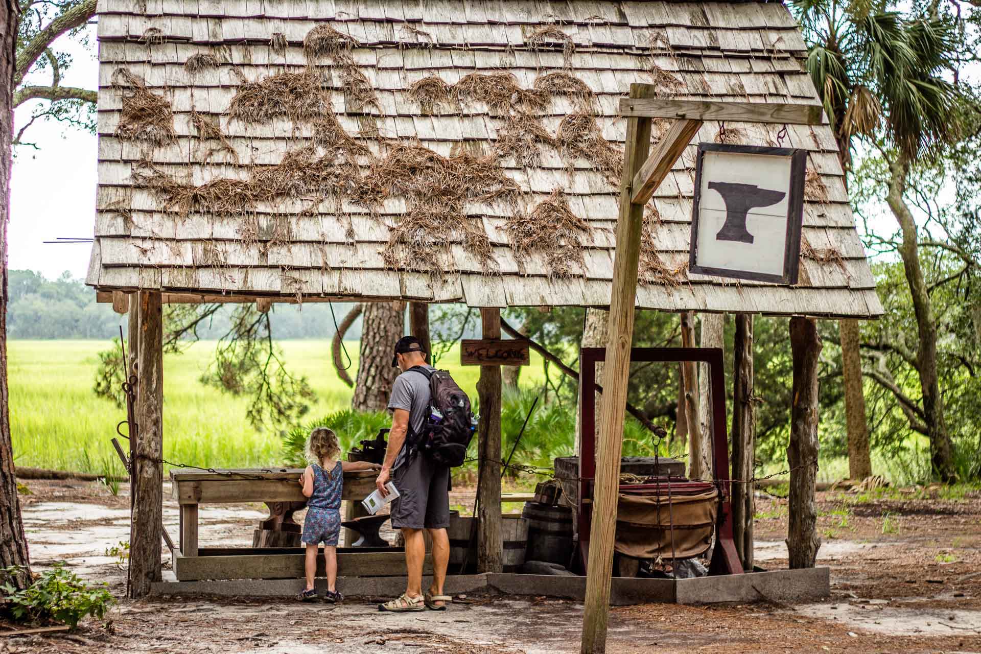 Family Can Travel - savannah things to do with kids - Wormsloe Historic Site - Replica Blacksmiths Shop