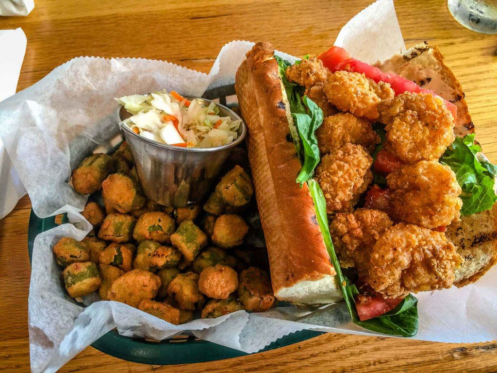 Family Can Travel - 48 Hours in Charleston South Carolina with Kids - Shrimp Po' Bay with fried Okra - Jestine's Kitchen