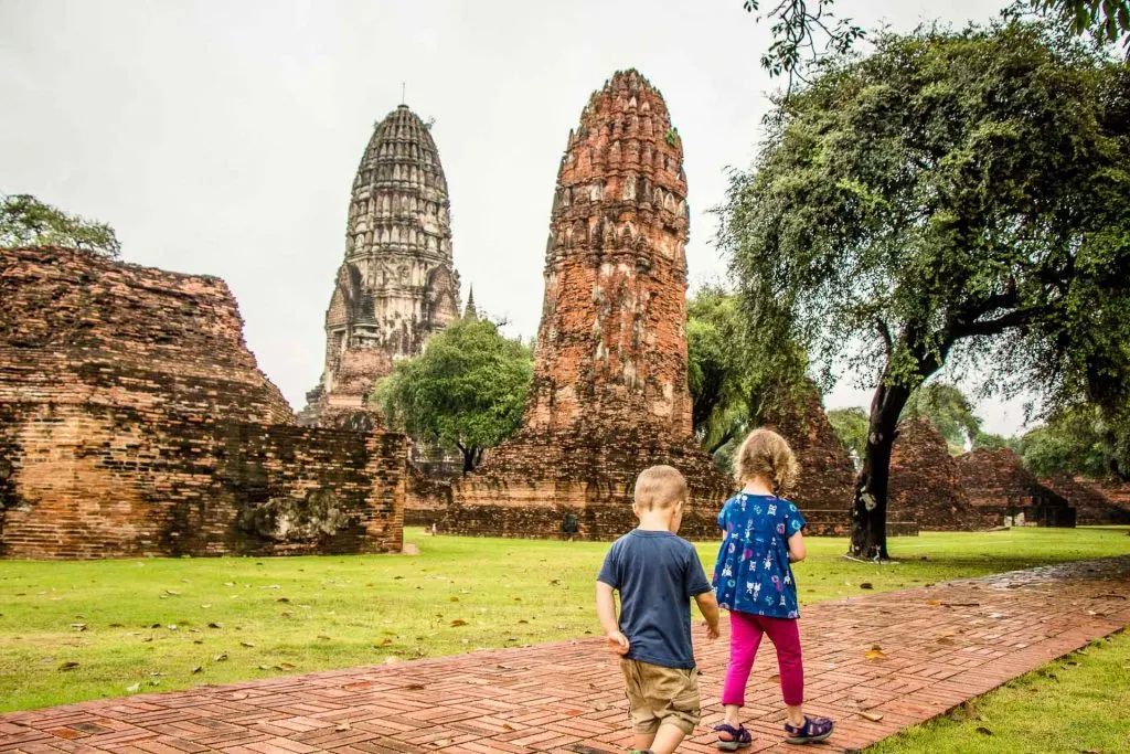 Wat Ratburana in Ayutthaya Thailand with Kids