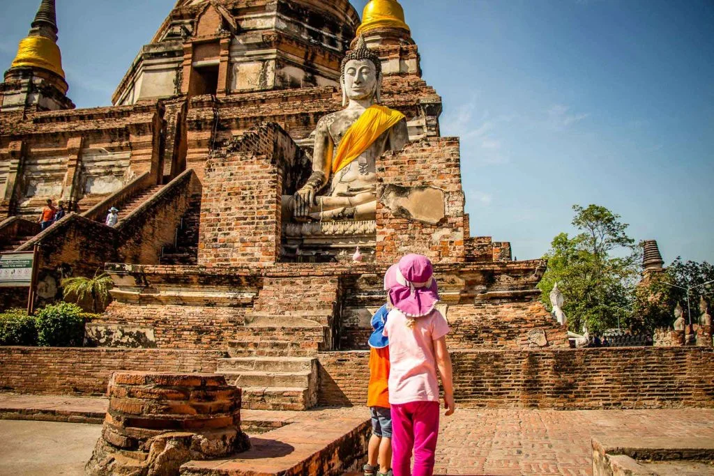 Wat Yai Chaya Mongkol in Ayutthaya Thailand with Kids