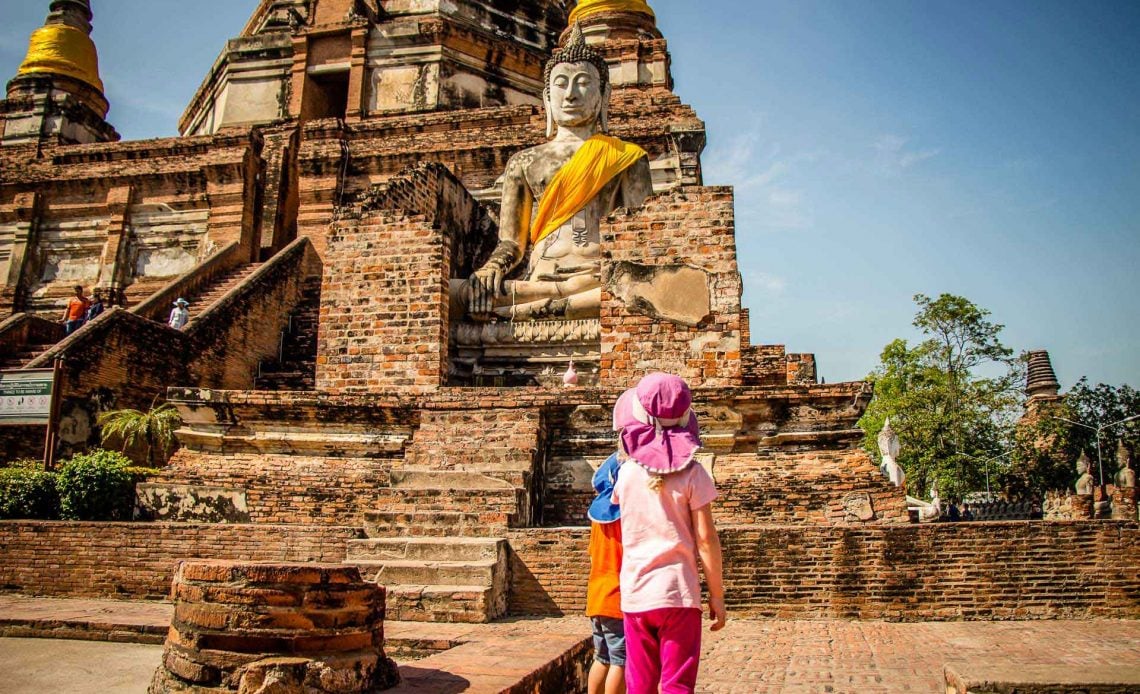Wat Yai Chaya Mongkol in Ayutthaya Thailand with Kids