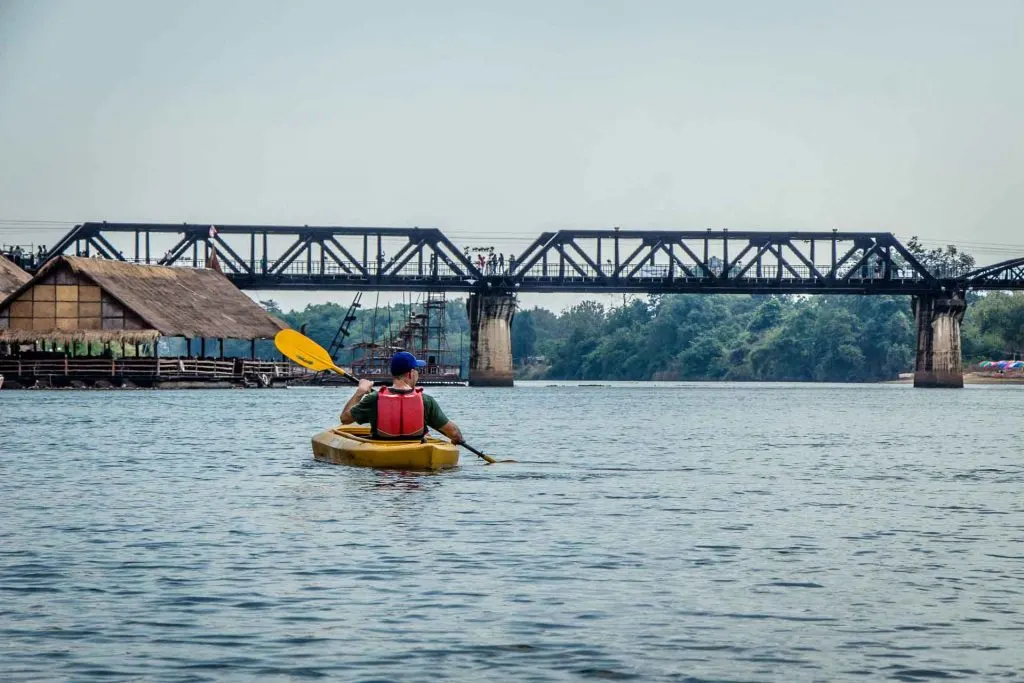 Kayaking under the River Kwai Kanchanaburi Thailand