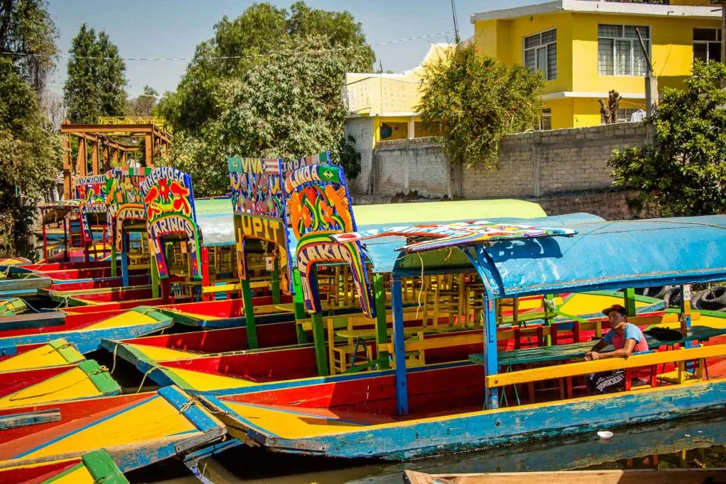 Colorful Boats on Xochimilco Canals in Mexico City
