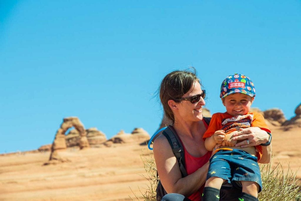 delicate arch viewpoint in arches national park with kids