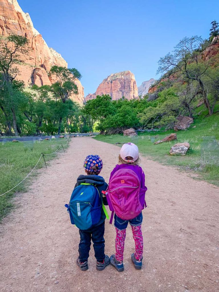 walking Zion Grotto Trail with Kids
