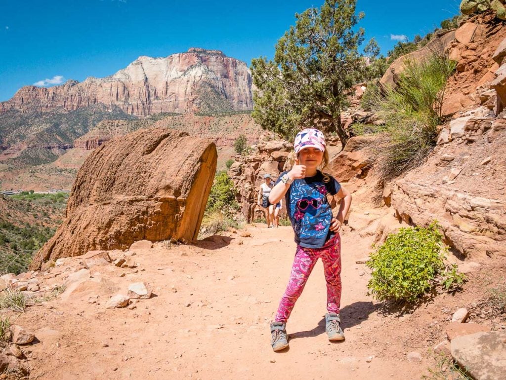 The watchman trail is a challenging, but doable kid-friendly hike in zion national park.