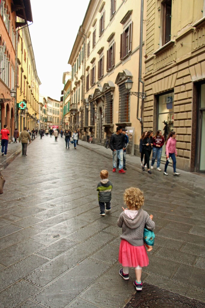 The pedestrian only streets make visiting Pisa with kids easy