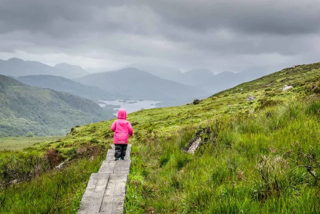 the super-fun boardwalks on the Torc Mountain hiking trail in Killarney National Park made this kid-friendly hike on our of top things to do in Ireland for kids