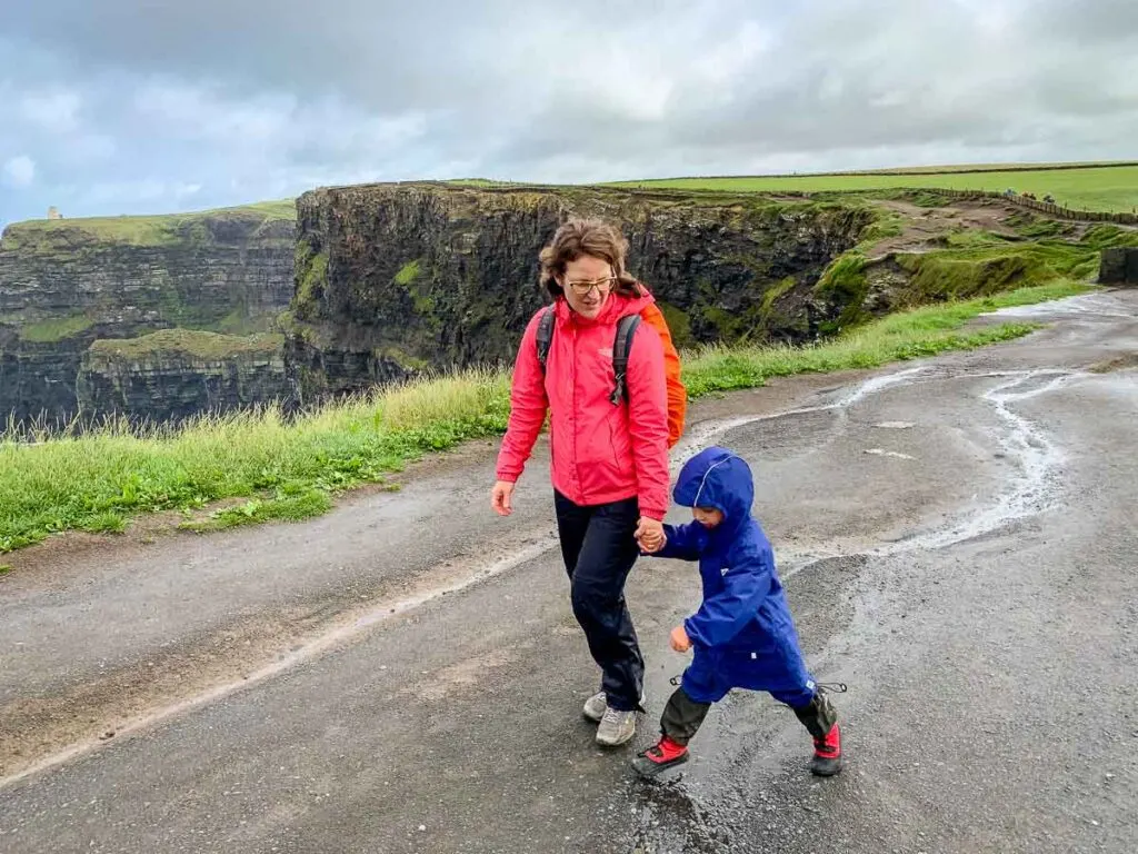 image of mother and child at cliffs of moher Ireland