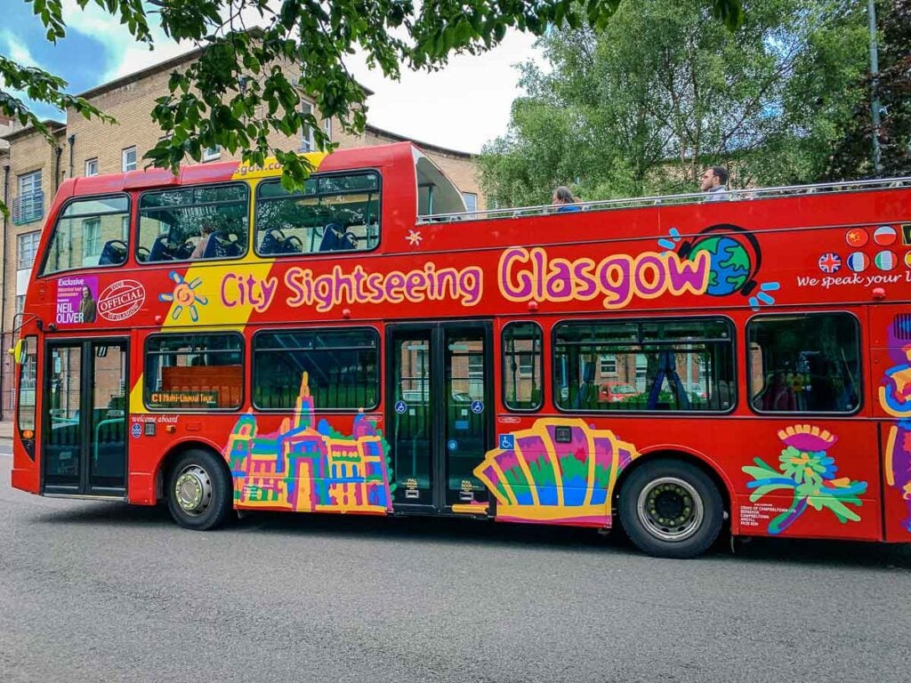 The City Sightseeing Hop-On Hop-Off Bus ws one of our kids favorite things to do in Glasgow, Scotland