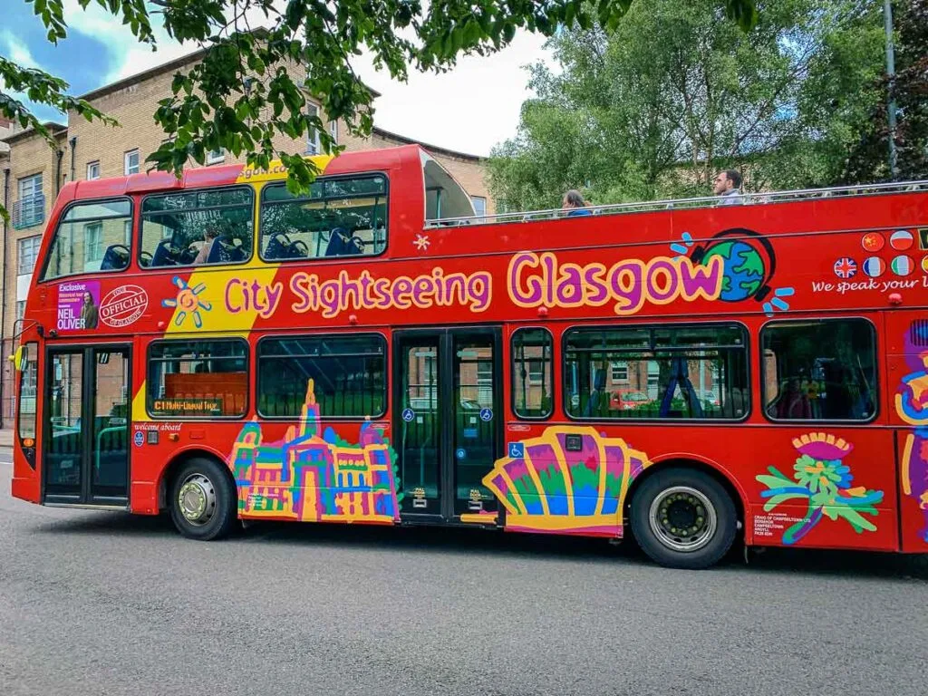 The City Sightseeing Hop-On Hop-Off Bus ws one of our kids favorite things to do in Glasgow, Scotland