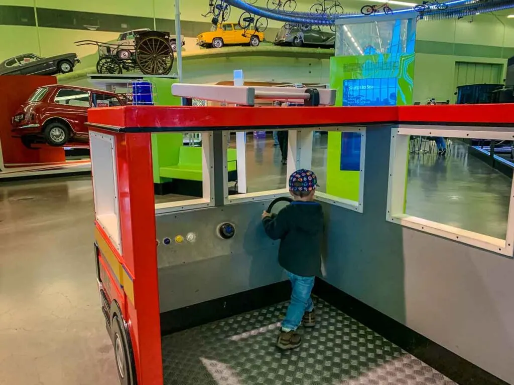 fun kids activities in Glasgow - interactive kids displays at the Museum of Transportation