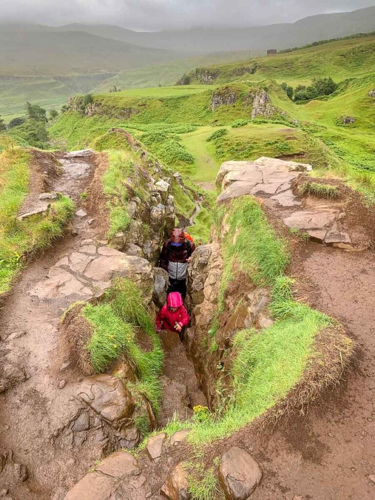 image of climbing up at the Fairy Glen on Isle of Skye with kids