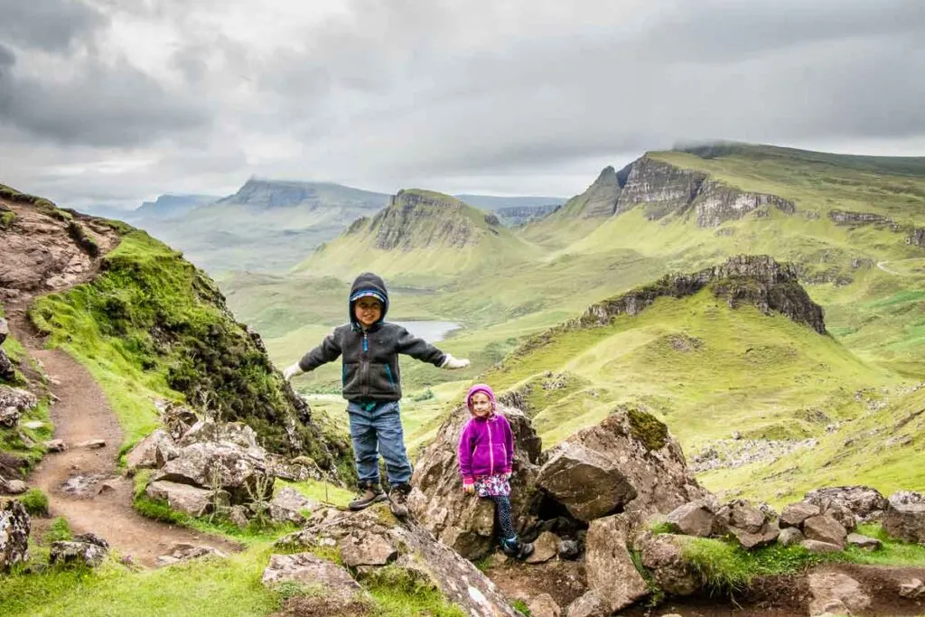 image of hiking Quiraing with kids on Isle of Skye
