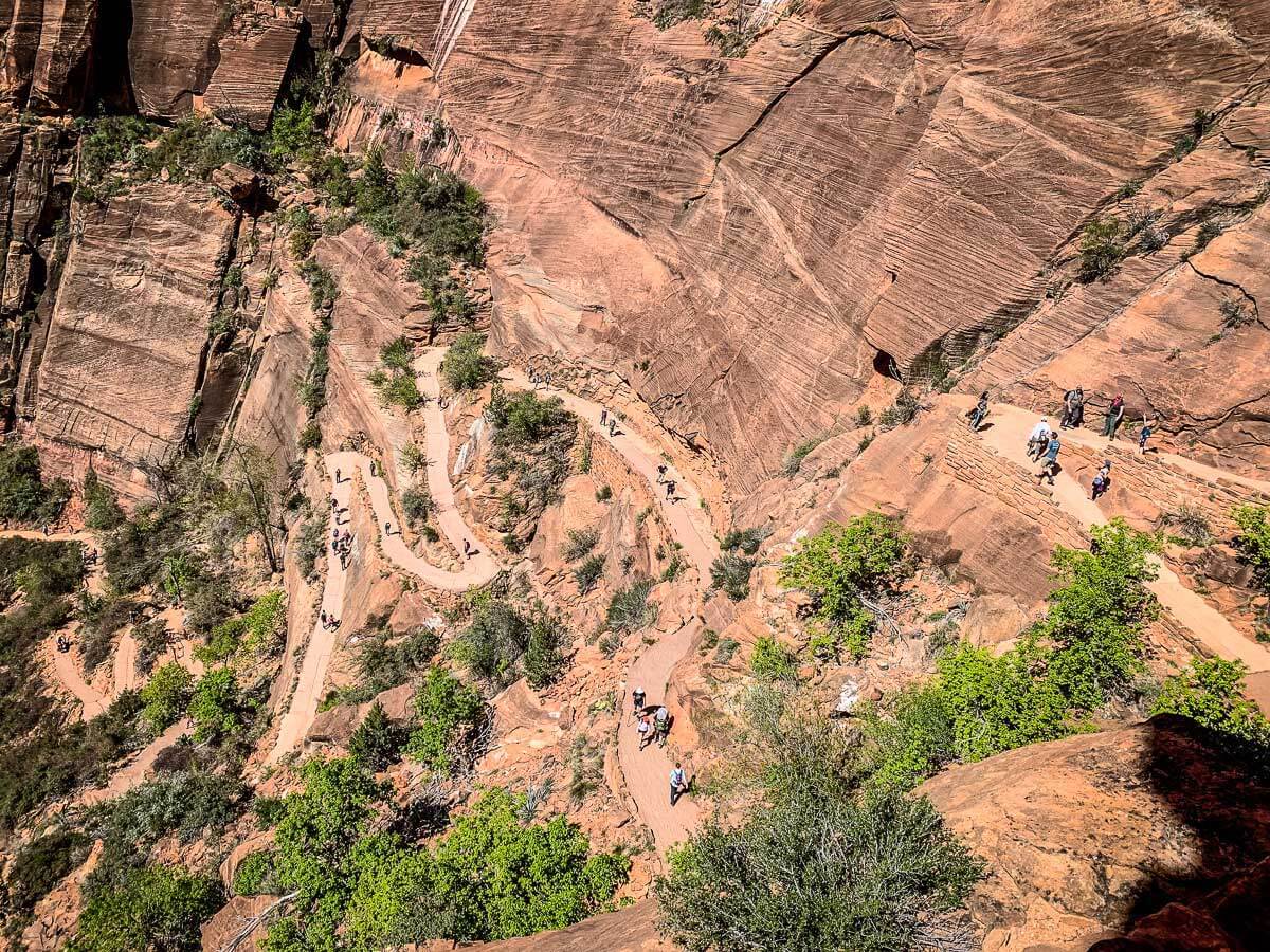 View looking down on the Angels Landing Hike in Zion NP