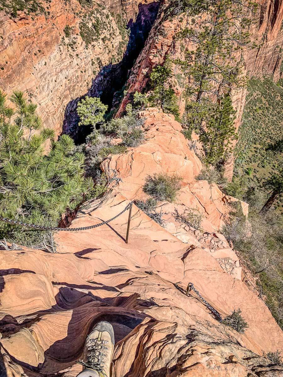 image looking down on trail from Angels Landing Summit