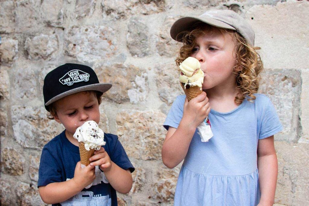 Eating Ice Cream after walking the entire Walls of Dubrovnik with toddlers