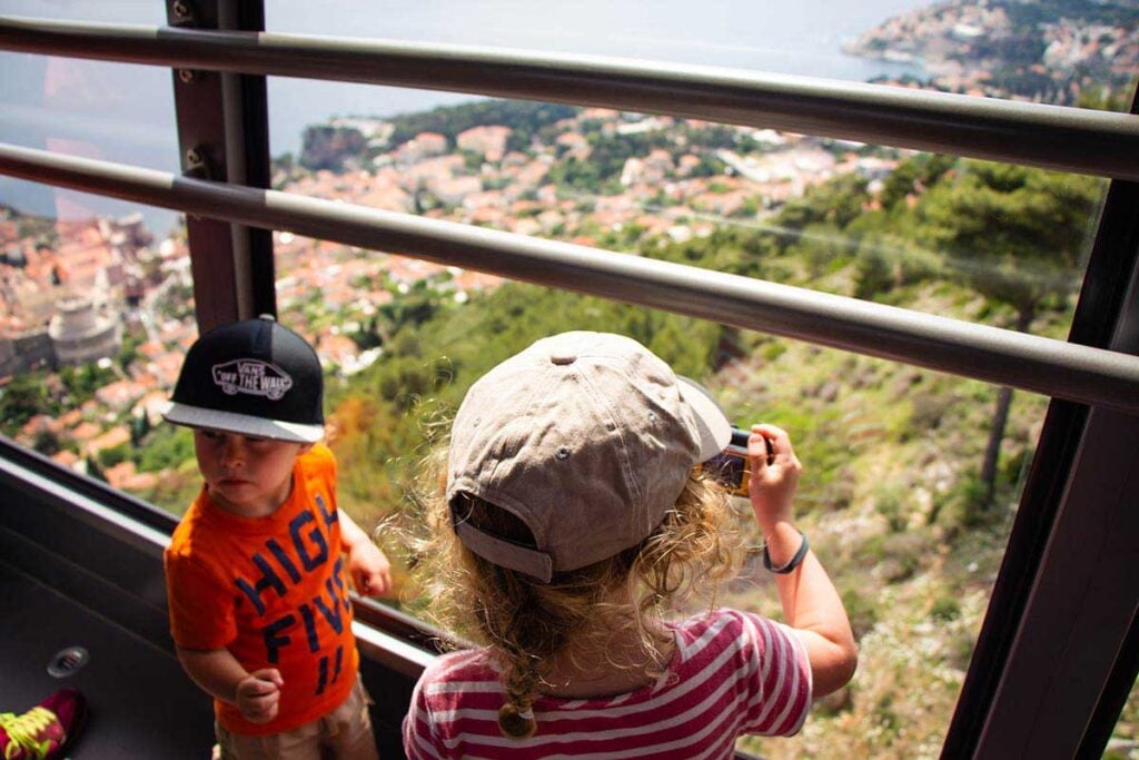 taking the cable car up Mount Srd in Dubrovnik with toddlers