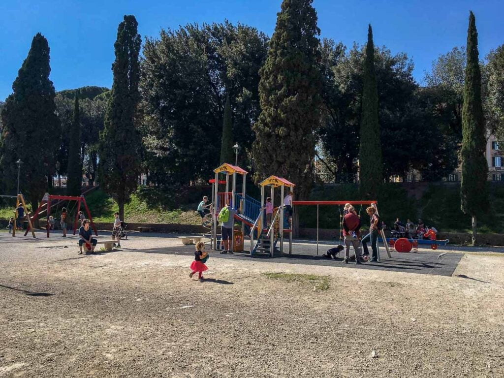A 7 Day Rome with kids itinerary needs to include some time ar Rome playgrounds, like this one at Castle Sant' Angelo