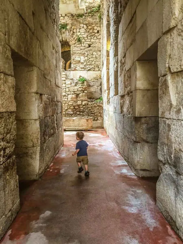 things to do in Croatia with kids - visit the Diocletian's Palace substructures in Split with a toddler