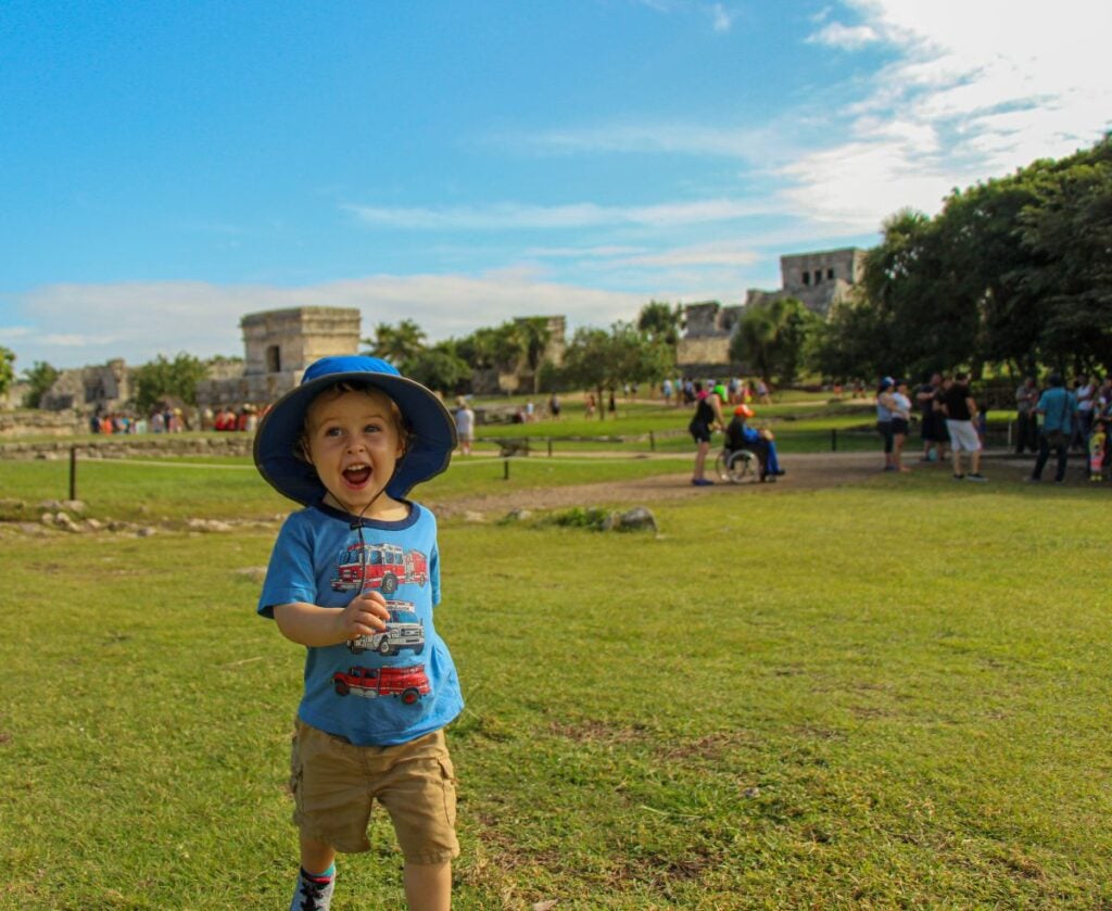 A Brewer child has fun while visiting the Tulum ruins during a family trip to the Riviera Maya.