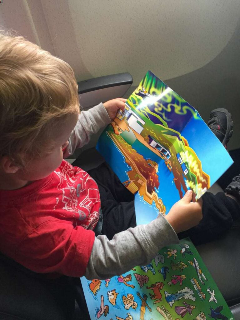 Blue Lagoon sticker sets for kids on Icelandair flight to Reykjavik