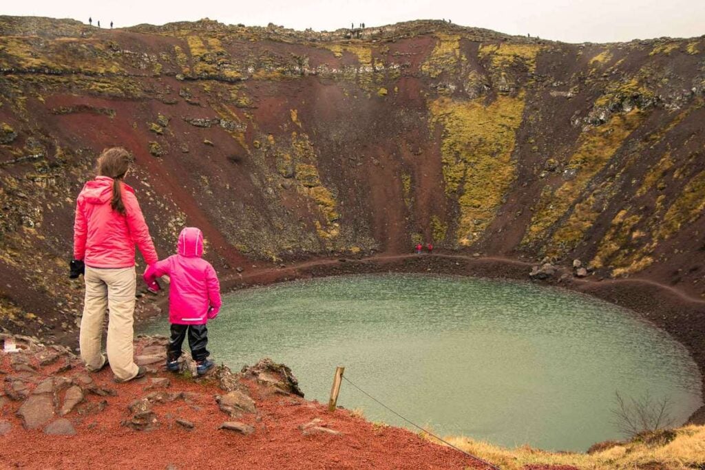 iceland family vacation ideas - Kerid Crater kid-friendly hike in the Golden Circle 