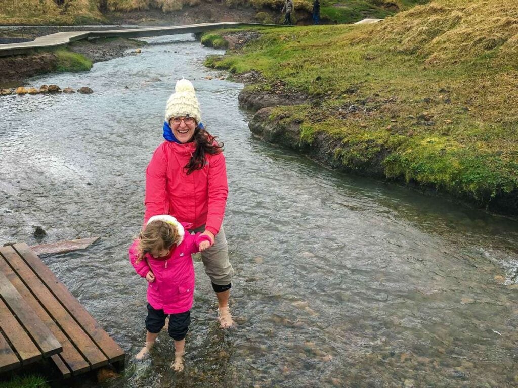 things to do on an iceland family vacation - Reykjadalur Hot Springs hike with kids
