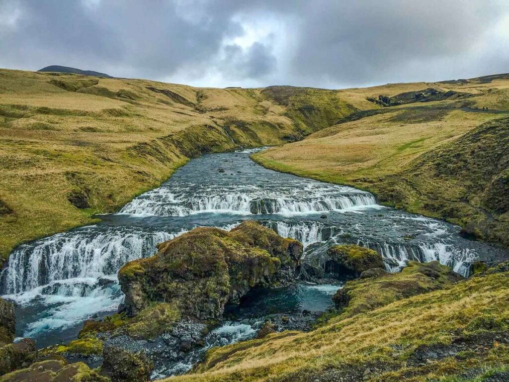 hiking in Iceland with kids - Waterfall Way hike near Skogafoss Waterfall in South Iceland