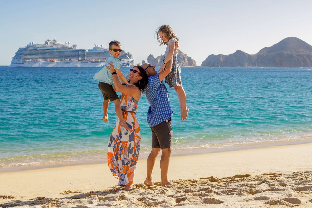 family on beach in Los Cabos - all-inclusive family vacation