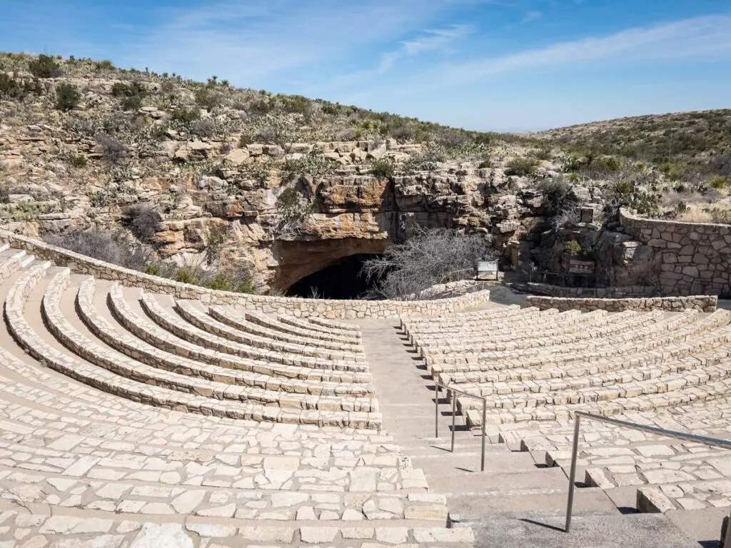 The large amphitheatre at Carlsbad Caverns where visitors can watch bats fly out of the caves in the evening.