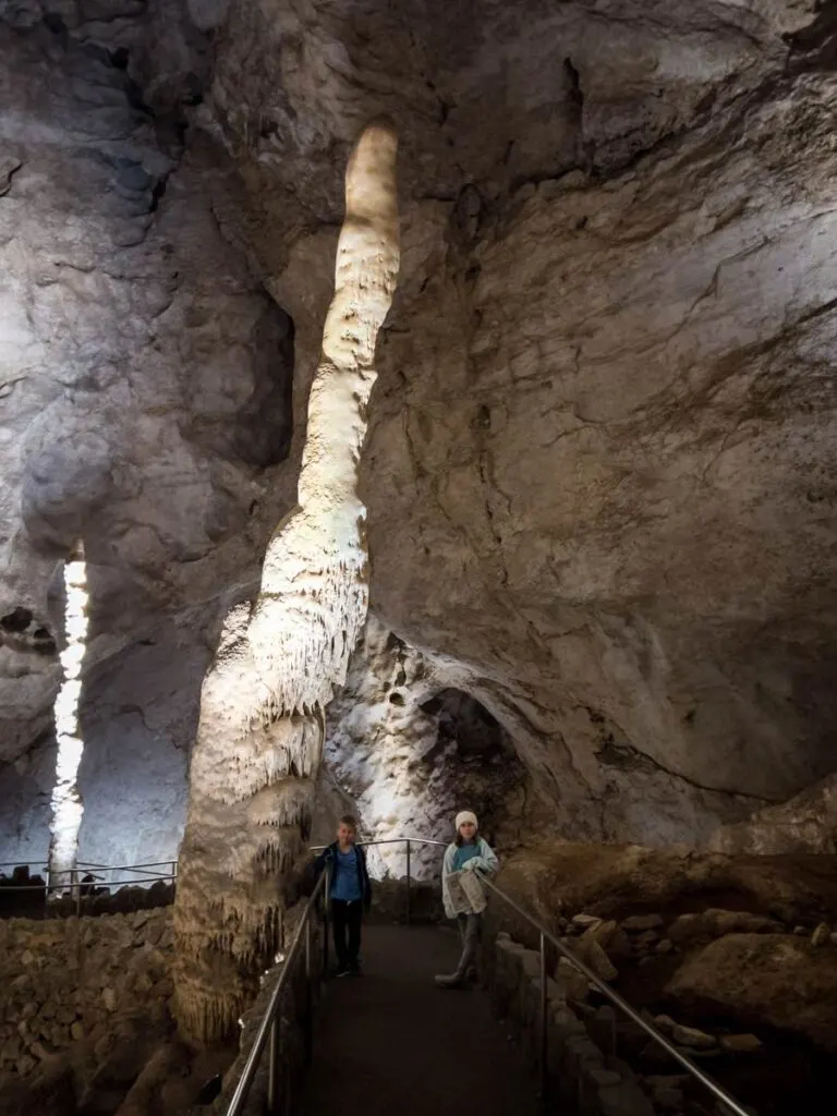 A massive stalagmite next to the self-guided our walking trail in Carlsbad Caverns.