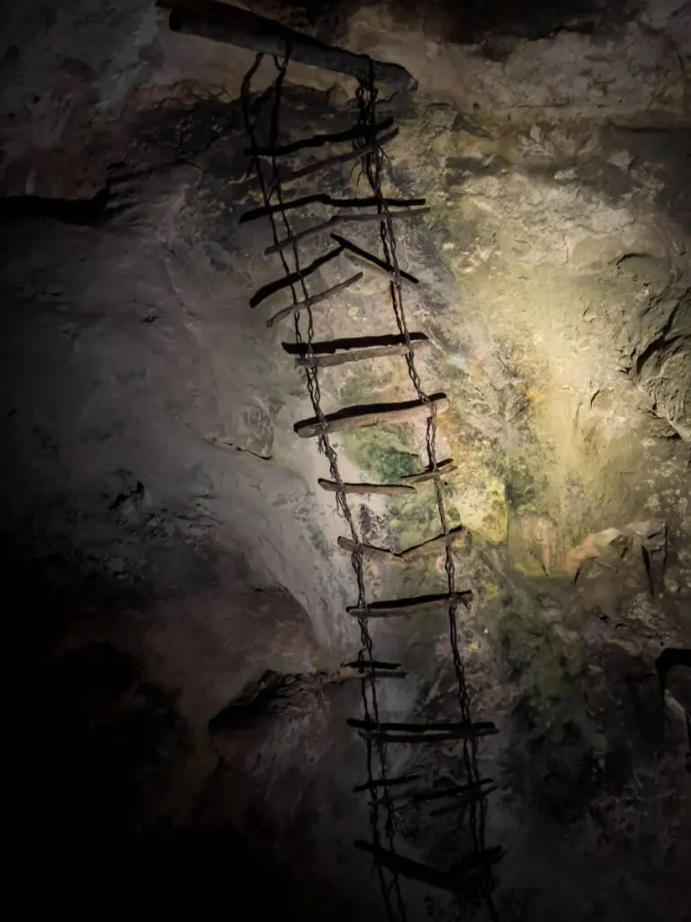 an old ladder left behind by National Geographic explorers is still inside the caves at Carlsbad Caverns National Park.