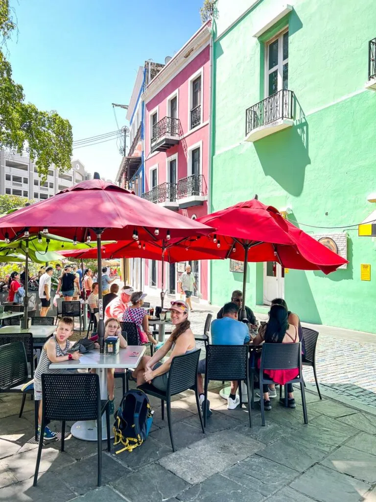 A family enjoys an outdoor meal at Don Tako in San Juan, Puerto Rico.