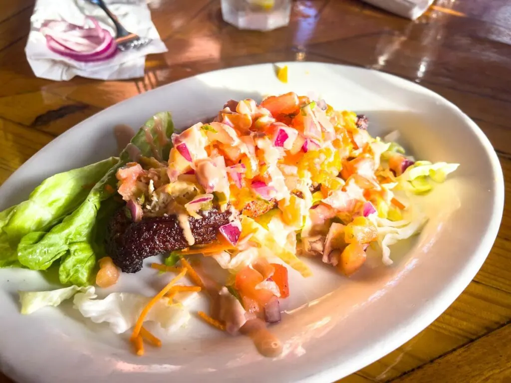 a delicious stuffed plantain at Duffy's Esperanza restaurant.
