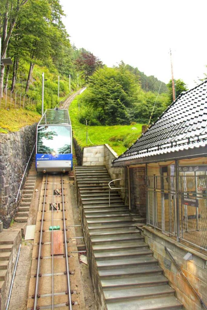 The Fløibanen Funicular in Bergen, Norway.