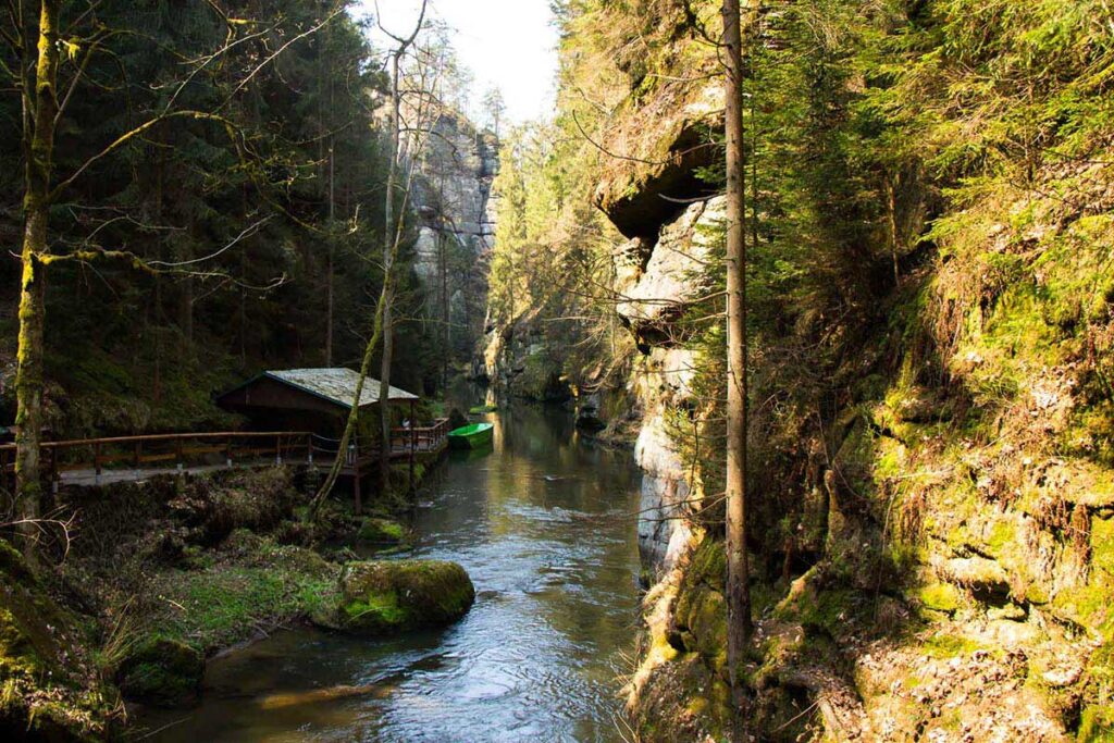 Wild Gorge in Bohemian Switzerland with children.