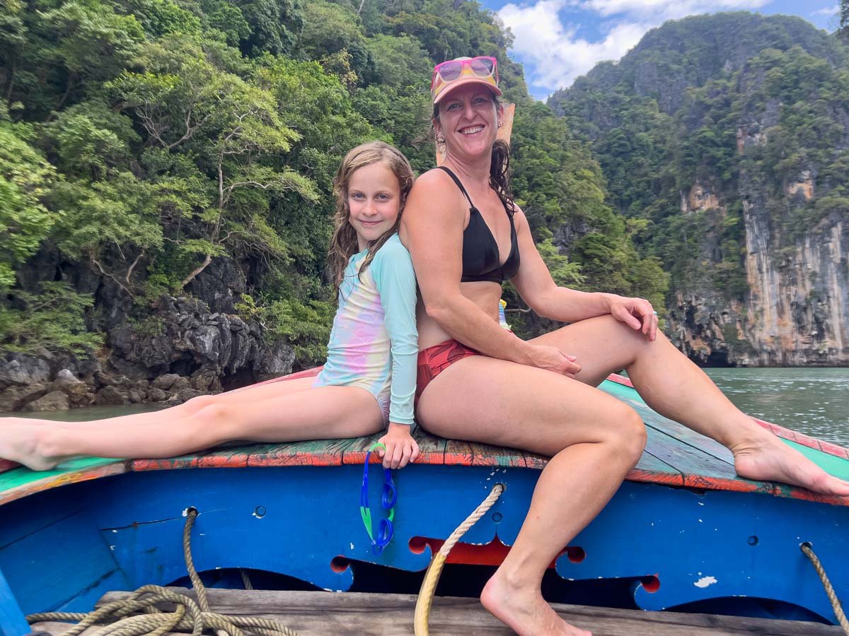 Celine Brewer and her daughter enjoy a boat tour during a family trip to Koh Lanta, Thailand.