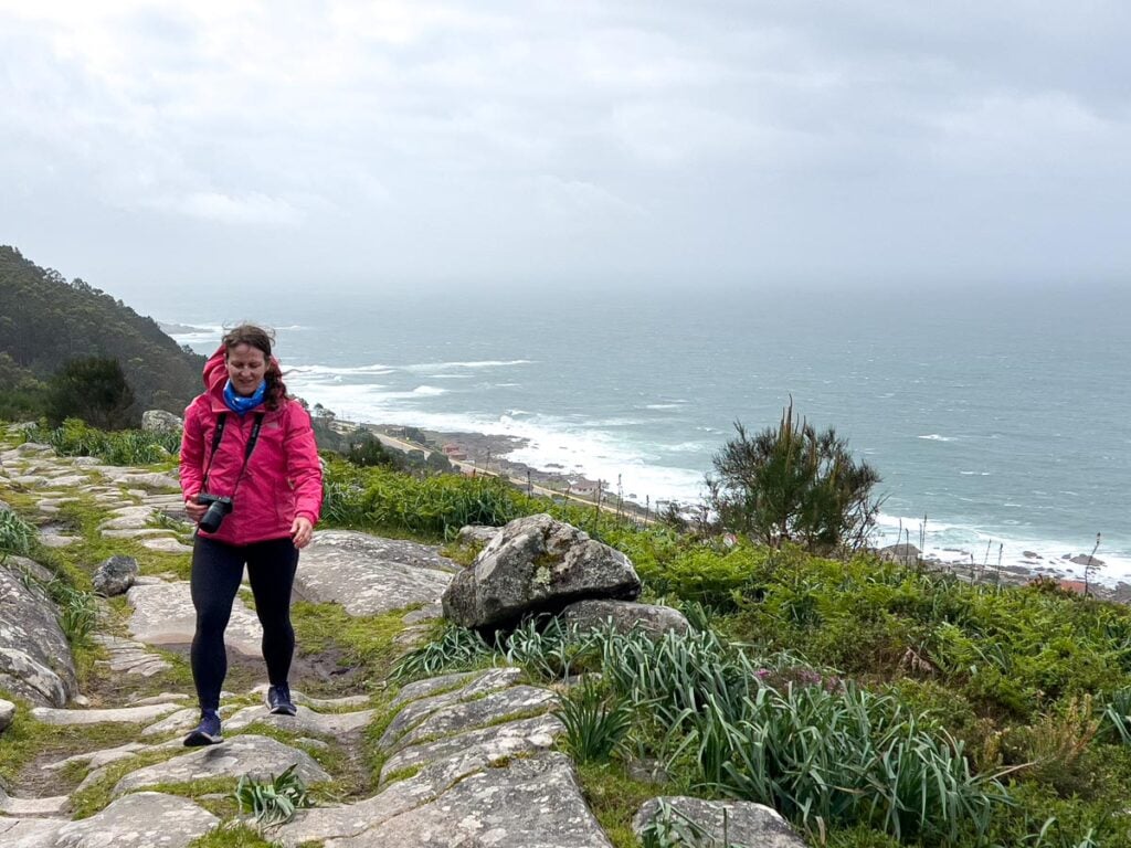 Celine Brewer, owner of FamilyCanTravel.com, enjoys views of the Atlantic Ocean from the Portuguese Coastal Camino route.