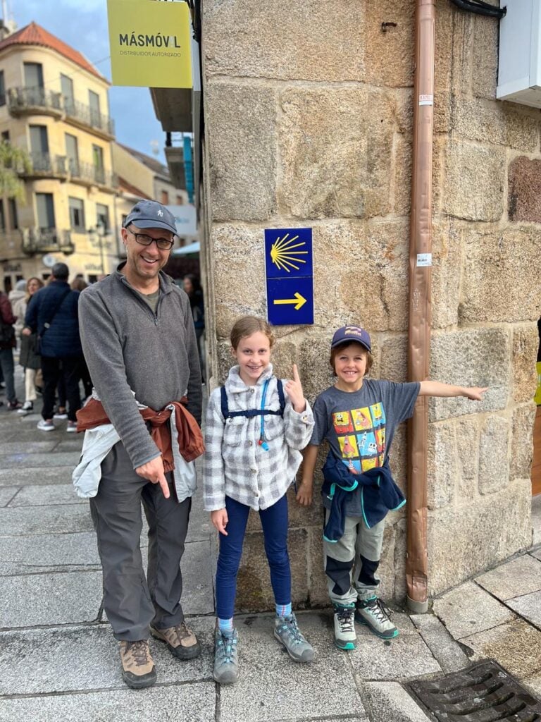 The Brewer family, from the Family Can Travel blog, has some fun before beginning the third stage of the Portuguese Camino Route in Vigo, Spain.
