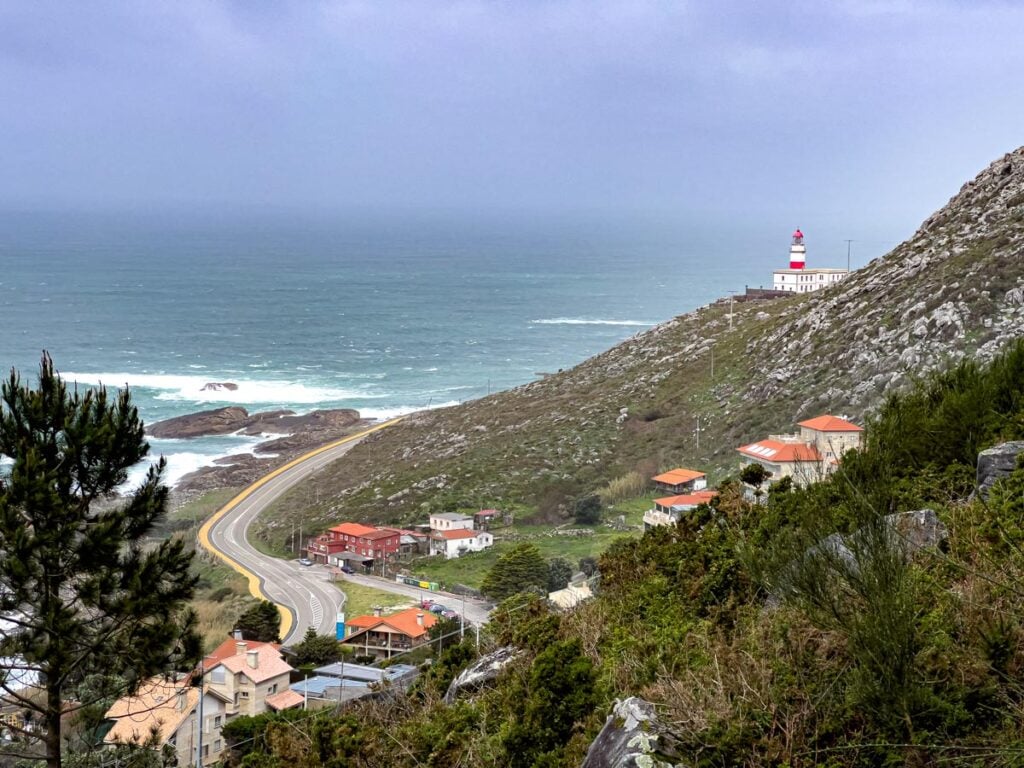 A lighthouse along the Spanish coastline as seen from the Camino Portuguese Coastal Route.