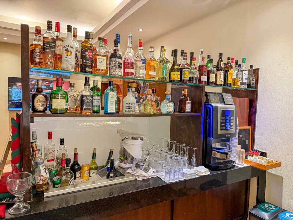 The premium alcohol selection in the Premium Level Lounge at the Barcelo Huatulco all-inclusive resort.