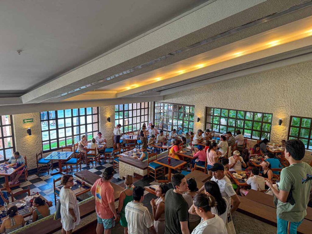 The Dona Rosa buffet restaurant is very busy at the Barcelo Huatulco resort.