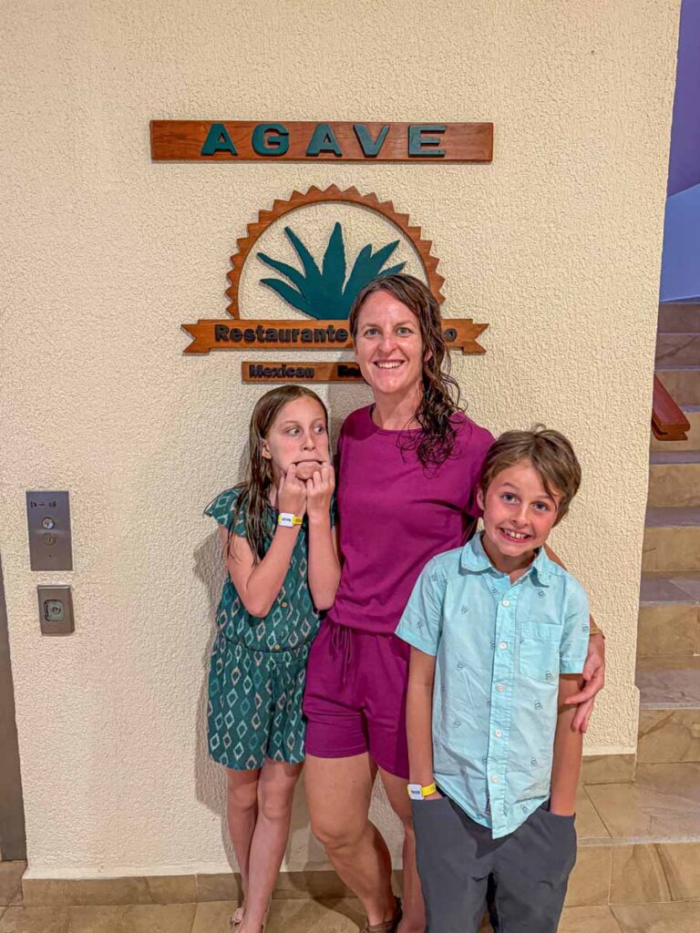 Celine Brewer and her kids are excited to eat at the Oaxacan Restaurant at the Barcelo Huatulco all-inclusive hotel.