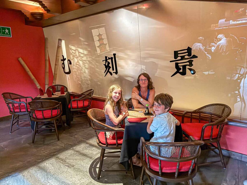 Celine Brewer, of the Family Can Travel blog, enjoys a sushi dinner at the Kyoto Sushi Bar at the Barcelo Huatulco resort.